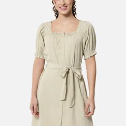 SZN Puff Sleeve Crepe A-Line Dress-picture-10