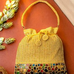 NR by Nidhi Rathi Golden Fabric Embellished Potli-picture-45