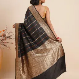 Jaypore Black Silk Self Design Hand Woven Saree image 2