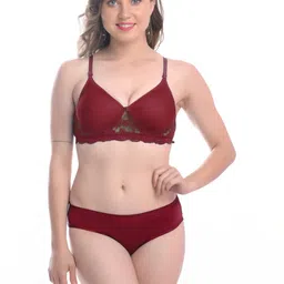 samvar Women Blue,Maroon Cotton Blend Bra Panty Set for Lingerie Set Undergarments Pack of 2 image 3