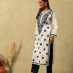 House Of Chikankari White Cotton Regular Fit Kurta image 3