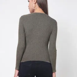 Kalt Olive Melange Cotton Solid Sweater image 2