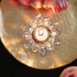 Pure Home and Living Blue Glass Crystal Lotus Shaped Tealight Holder-image-29