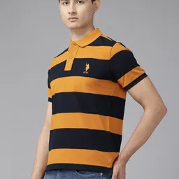 U.S. Polo Assn. Men Striped Polo Collar Pure Cotton Slim Fit T-shirt image 5