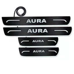 Auto Pearl Car Door Foot Step Led Sill/Scuff Plates Mirror Finish Black Compatible For Hyundai Aura, LEDBlklPLATE_Blk_Aura (Set of 4)-image-8