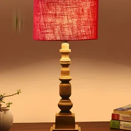 Aura Maroon Wood Traditional Cylindrical Shaped Table Lamp image 2