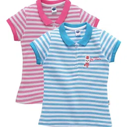Teddy Girls Pack Of 2 Striped Polo Collar Pure Cotton T-shirts-picture-57