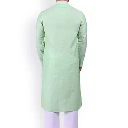 Manu Men Green & White Self Design Kurta with Pyjamas image 3