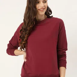 DressBerry Women Maroon Solid Sweatshirt-image-7