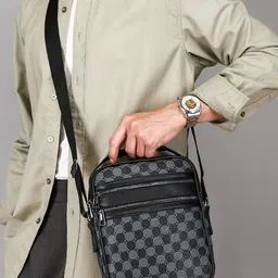 Mast & Harbour Men Checked Cross Body Messenger Bag image 5