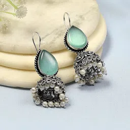 Biba Brass-Plated Dome Shaped Artificial Stones Studded and Beaded Jhumkas-picture-19