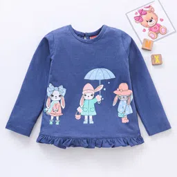 Babyhug Full Sleeves Kitty Print With Frill Detail Top - Blue-picture-26