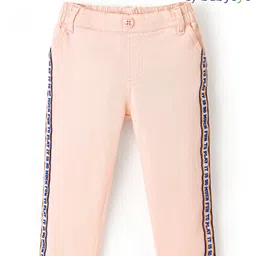 Babyoye 100% Cotton Woven Full Length Trouser with Tape Detailing - Peach-picture-37
