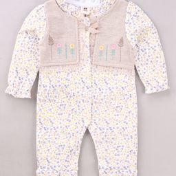ToffyHouse Jacquard Knit Full Sleeves Romper With Floral Print - Rose Gold-picture-33
