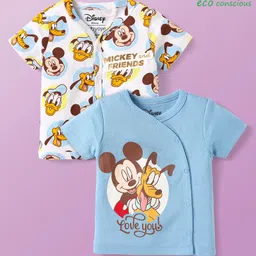 Babyoye Disney Interlock Knit Half Sleeves Front Open Jhablas With Mickey & Friends Graphic With Gold Foil Detailing Pack Of 2 - White & Light Blue-picture-24