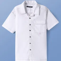 Pine Kids Cotton Woven Half Sleeves Solid Color Shirt - White-picture-30