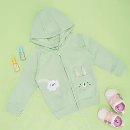 Pantaloons Baby Full Sleeves Rainbow Patch Embroidered Hooded Jacket - Mint-picture-26