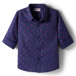Babyhug Cotton Woven Full Sleeves Printed Shirt - Navy Blue image 1