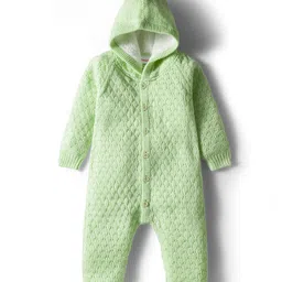 Babyhug Knit Full Raglan Sleeves Solid Color Winter Wear Romper with Hood - Green-picture-28