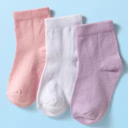 Cute Walk by Babyhug Knit Ankle Length Anti Bacterial Solid Color Socks Pack of 3 - Lilac White & Pink-picture-10