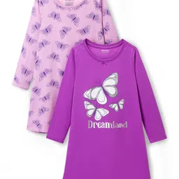 Honeyhap Premium 100% Cotton Knit Full Sleeves Nighty With Bio Finish & Butterfly Print Pack of 2 - Orchid Bouquet & Dewberry-picture-26