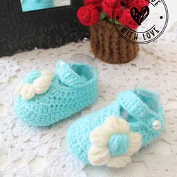 Woonie Floral Applique Detailed Handmade Booties - Sky Blue-picture-28