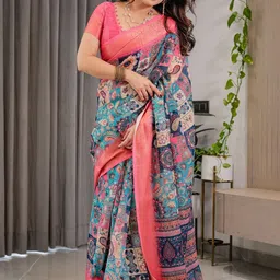 MAHARANI COUTURE Ethnic Motifs Printed Zari Pure Cotton Kanjeevaram Saree With Tassel image 3