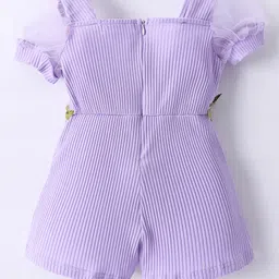 Kookie Kids Half Sleeves Jumpsuit With Floral Applique - Purple image 2