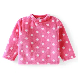 Babyhug Velour Knit Full Sleeves Winter Night Suit With Polka Dots Print - Dark Pink image 2
