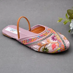 Little Palz Floral Embroidered & Sequins Embellished Mojaris - Purple image 3