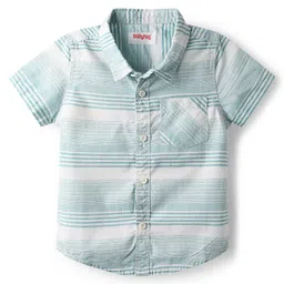 Babyhug Cotton Woven Half Sleeves Striped Shirt & Shorts Set - Teal Blue image 2