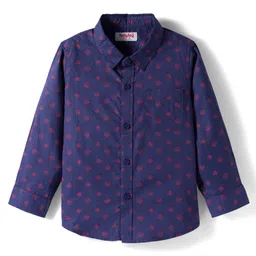Babyhug Cotton Woven Full Sleeves Printed Shirt - Navy Blue image 2