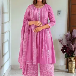 DIVASTRI Ethnic Motifs Printed Thread Work A-Line Kurta With Palazzos & Dupatta image 4