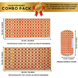 E-Retailer 3Pc Brown Patterned Waterproof Refrigerator & Handle Cover With Oven Top Cover-picture-39