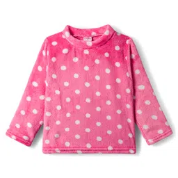 Babyhug Velour Knit Full Sleeves Winter Night Suit With Polka Dots Print - Dark Pink image 3