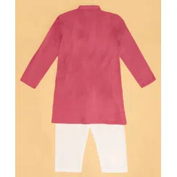 Indus Route by Pantaloons Cotton Full Sleeves Floral Embroidered Kurta Pyjama Set - Sugar Coral image 4