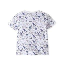 Babyoye 100% Cotton with Eco Jiva Finish Dino Printed Dungaree Style Romper with Half Sleeves Inner Tee - Blue & White image 4