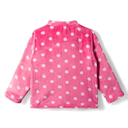 Babyhug Velour Knit Full Sleeves Winter Night Suit With Polka Dots Print - Dark Pink image 4