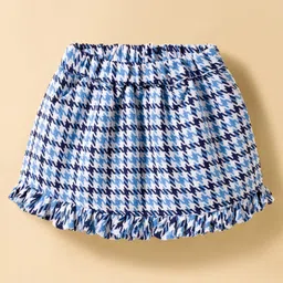 ToffyHouse Cotton Woven Full Sleeves Checkered Peter Pan Collared Party Top & Skirt with Bow Applique & Stockings - Blue & White image 4