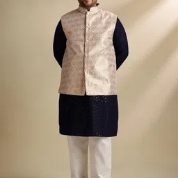 SOJANYA PLUS Men Plus Size Embroidered Cotton Kurta with Pyjama & Nehru Jacket-picture-16