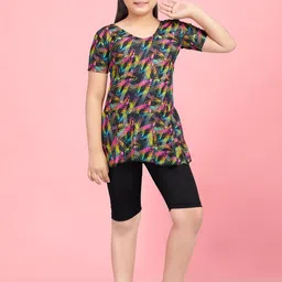 Muhuratam Girls Sports Wear Pink Colour Abstract Print Nylon Swim Suit-image-72