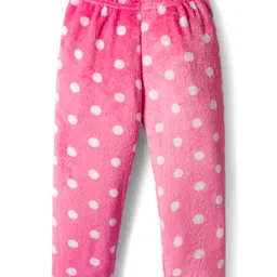 Babyhug Velour Knit Full Sleeves Winter Night Suit With Polka Dots Print - Dark Pink image 5
