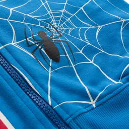 Babyhug Marvel Terry Knit Drop Shoulder Full Sleeves Hooded SweatJacket with Spiderman Front & Back Graphic - Blue image 5