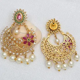 FIRST TOUCH Gold-Plated Floral Pearl and Crystal Statement Earrings image 3