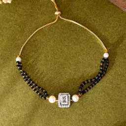 Anouk Silver-Plated Rectangle Shaped AD Stone Studded & Beaded Mangalsutra Bracelet-picture-17