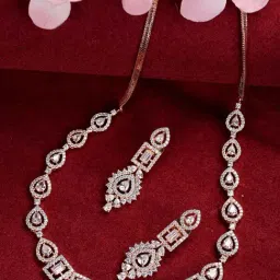 Saraf RS Jewellery Rosegold Plated AD studded Necklace with Earrings Jewellery Set-picture-16