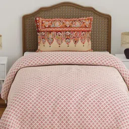 Boutique Living India Pink Cotton Ethnic Motifs Single Bedsheet With 1 Pillow Cover-image-13