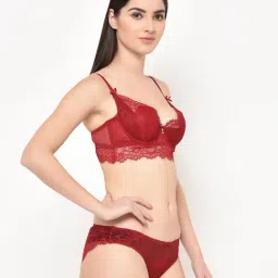 Da Intimo Maroon Lace Lingerie Set image 4