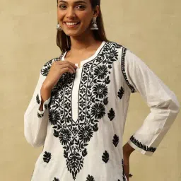 House Of Chikankari White Cotton Regular Fit Kurta image 4