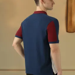 Peter England Navy Regular Fit Colour Block Polo T-Shirt image 3